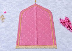 Pink Velvet Prayer Mat with Dome Pattern and Tassel Border