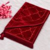 Deep-Red-Velvet-Prayer-Mat,-Blossoms,-and-Lantern