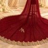 Maroon Bridal Veil with Gold Monogram