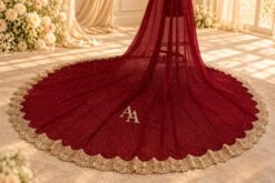 Maroon Bridal Veil with Gold Monogram